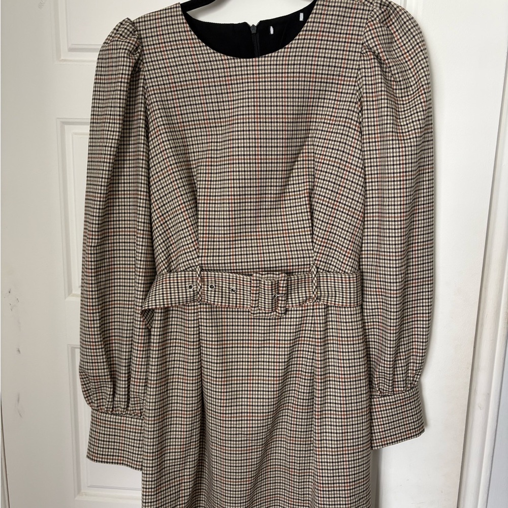Zara Black and Cream Plaid Long Sleeve Dress